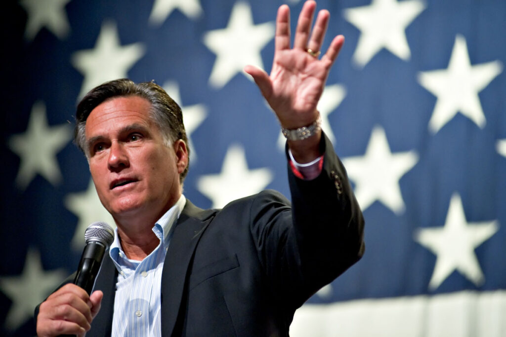 Mitt Romney during a political meeting in Mesa, Arizona.