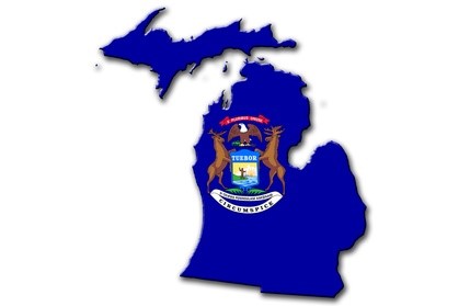 State of Michigan with Flag