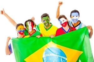 Latin group with Brazilian flag