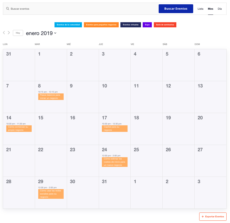 su socio de negocios website offers calendar listed events