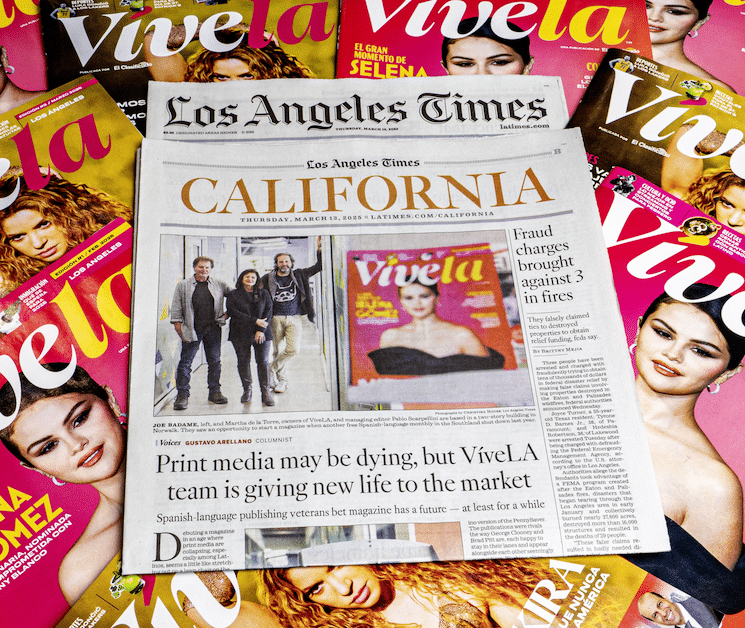 Los Angeles Times cover featuring El Clasificado CEO Martha de la Torre and COO Joe Badame in an interview by journalist Gustavo Arellano