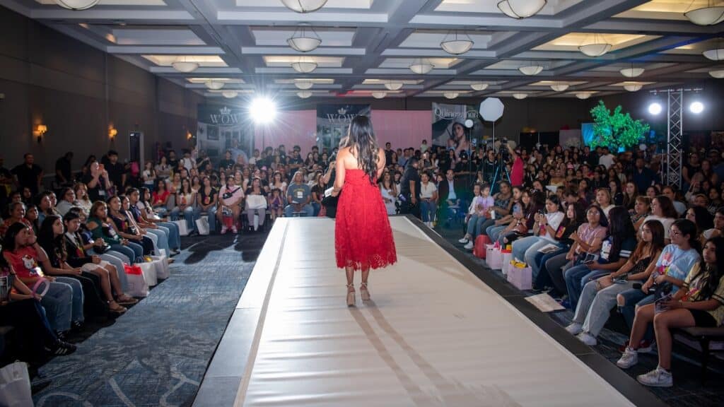 Public waiting for the fashion show to start at the Quinceanera.com Expo in Burbank, CA